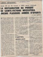 1 er février 1967, Après 20 ans de travaux à 1.000 m. d'altitude, la restauration du prieuré de Ste-Victoire nécessitera encore plusieurs années d'efforts –  par H. Imoucha