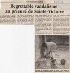 La Provence, 7 mars 2002, 'Regrettable vandalisme au Prieuré de Ste-Victoire'