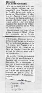 Le Courrier d'Aix, 16 décembre 2000, 'Les Amis de Sainte-Victoire'