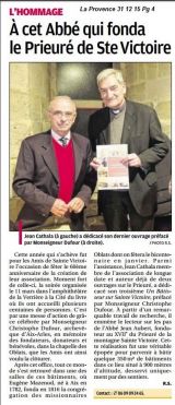 La Provence, 31 décembre 2015, la messe d'action de grâce des 60 ans et l'ouvrage sur la vie de Jean-Aubert