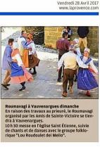La Provence, 28 avril 2017, annonce du Roumavagi à Vauvenargues