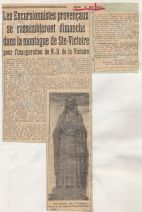 12 mai 1949, annonce de l'inauguration de la statue de la vierge par L'AEP