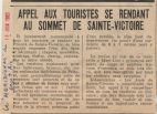 19 juin 1963, Le Méridional : appel aux touristes se rendant au sommet de Ste-Victoire