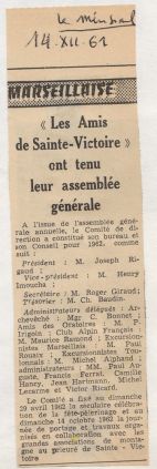14 décembre 1961 Les Amis de Sainte-Victoire ont tenu leur assemblée générale